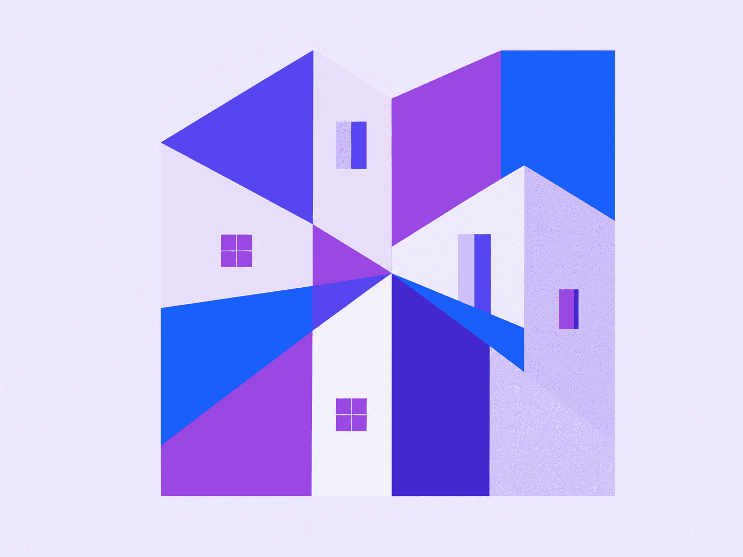 Composición geométrica en azul y violeta que representa hogares conectados